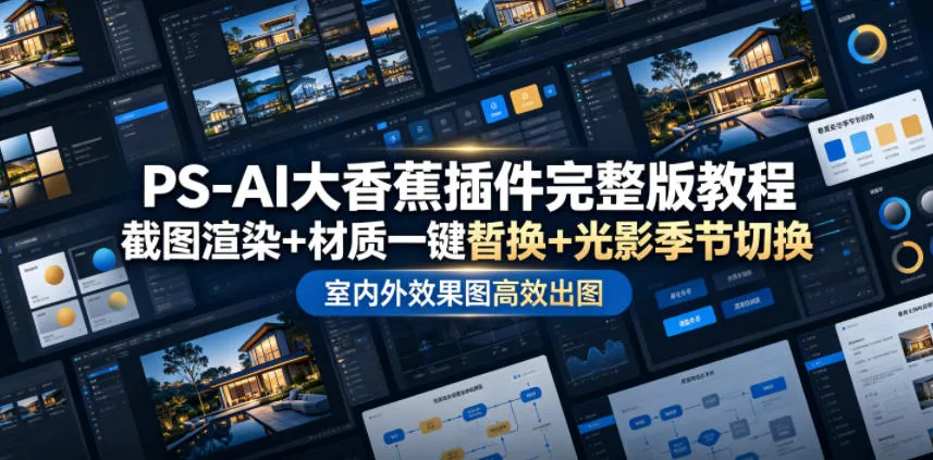 PS-AI大香蕉插件完整版教程,截图渲染+材质一键替换+光影季节切换,室内外效果图高效出图高阶课程-续财库
