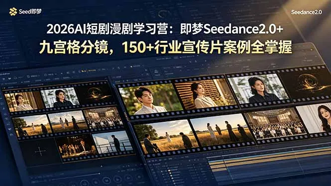 2026AI短剧漫剧学习营：即梦Seedance2.0+九宫格分镜，150+行业宣传片案例全掌握-续财库