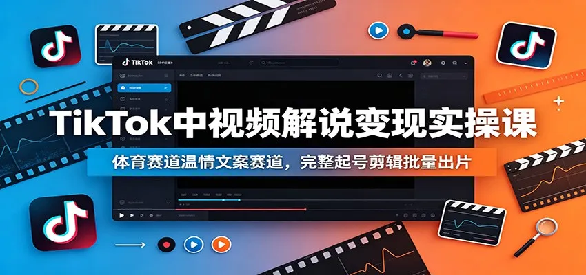 TikTok中视频解说变现实操课：体育赛道温情文案赛道，完整起号剪辑批量出片-续财库