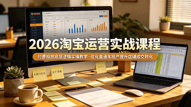 2026 淘宝运营实战课程,付费投放底层逻辑实操教学,优化直通车投产提升店铺成交转化-续财库