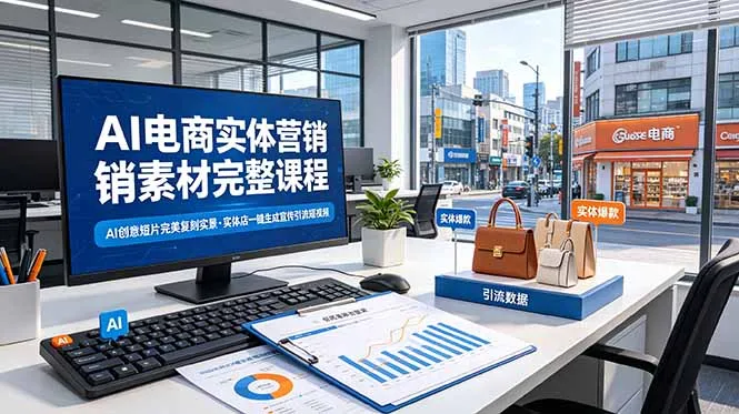 AI电商实体营销素材完整课程，AI创意短片完美复刻实景，实体店一键生成宣传引流短视频-续财库