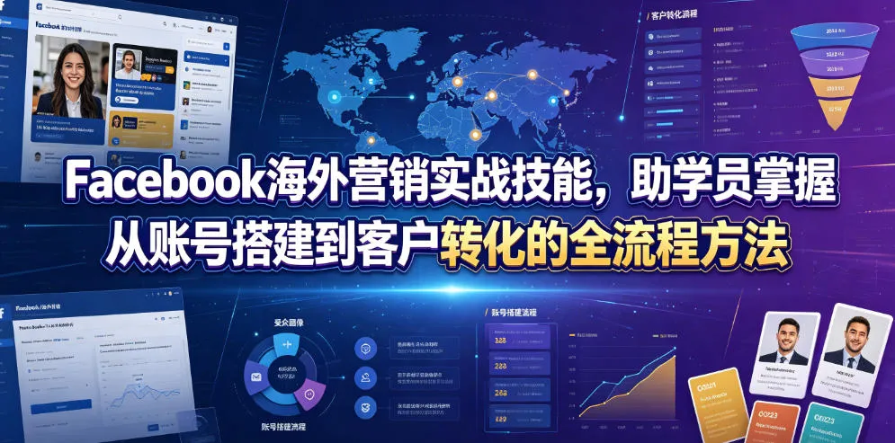 Facebook海外营销实战技能,助学员掌握从账号搭建到客户转化的全流程方法-续财库