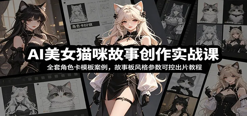 AI美女猫咪故事创作实战课：全套角色卡模板案例，故事板风格参数可控出片教程-续财库