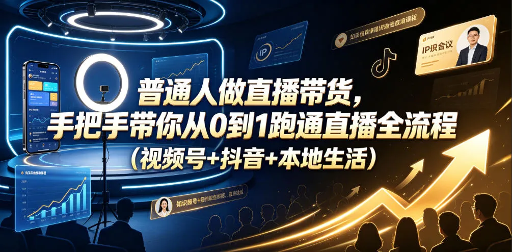 普通人做直播带货,手把手带你从0到1跑通直播全流程(视频号+抖音+本地生活)-续财库