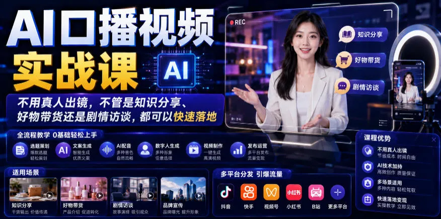 AI口播视频实战课,不用真人出镜,不管是知识分享、好物带货还是剧情访谈,都可以快速落地-续财库