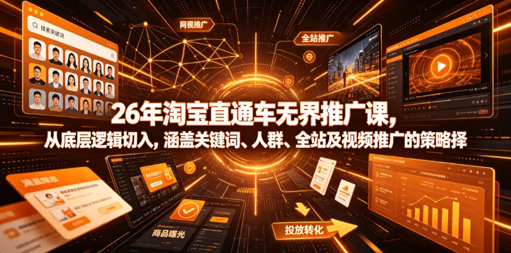 26年淘宝直通车无界推广课,从底层逻辑切入,涵盖关键词、人群、全站及视频推广的策略选择-续财库