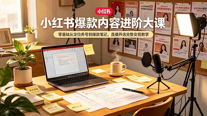 小红书爆款内容进阶大课，零基础从定位养号到爆款笔记，直播开店完整变现教学-续财库