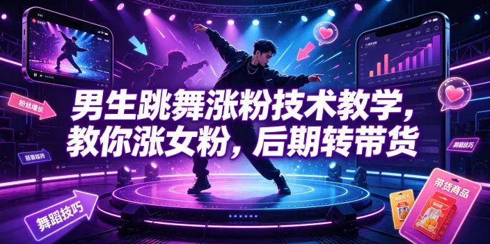 男生跳舞涨粉技术教学，教你涨女粉，后期转带货-续财库