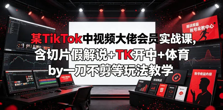 某TikTok中视频大佬会员实战课，含切片假解说+TK开中+体育by一刀不剪等玩法教学-续财库