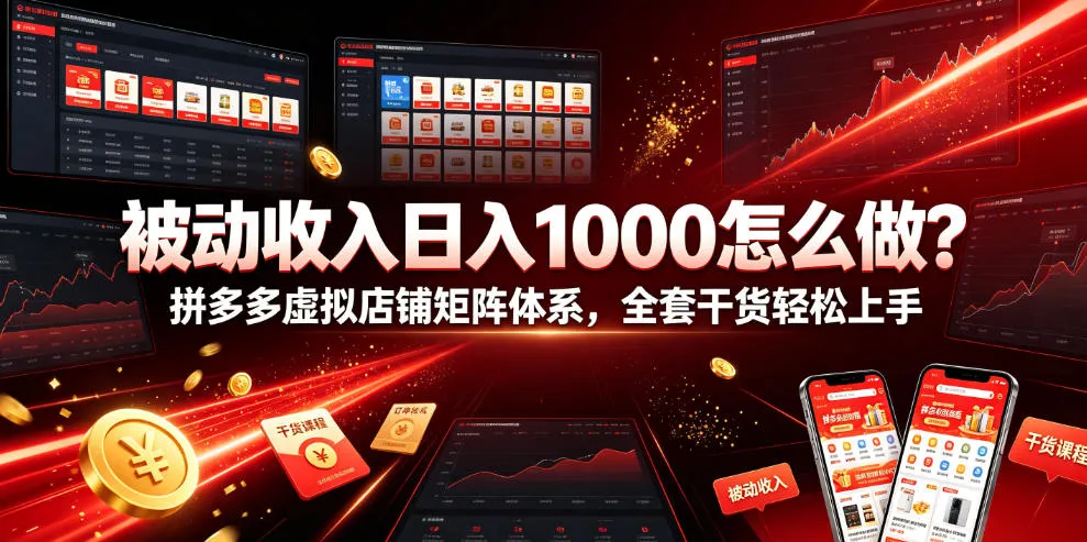 被动收入日入1000怎么做?拼多多虚拟店铺矩阵体系,全套干货轻松上手【揭秘】-续财库
