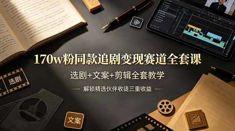 170w粉博主同款追剧变现赛道全套课，选剧+文案+剪辑全套教学，解锁精选伙伴收徒三重收益-续财库