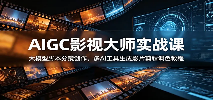 AIGC影视大师实战课：大模型脚本分镜创作，多AI工具生成影片剪辑调色教程-续财库