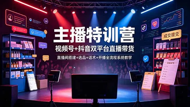 主播特训营：视频号+抖音双平台直播带货，直播间搭建+选品+话术+开播全流程系统教学-续财库