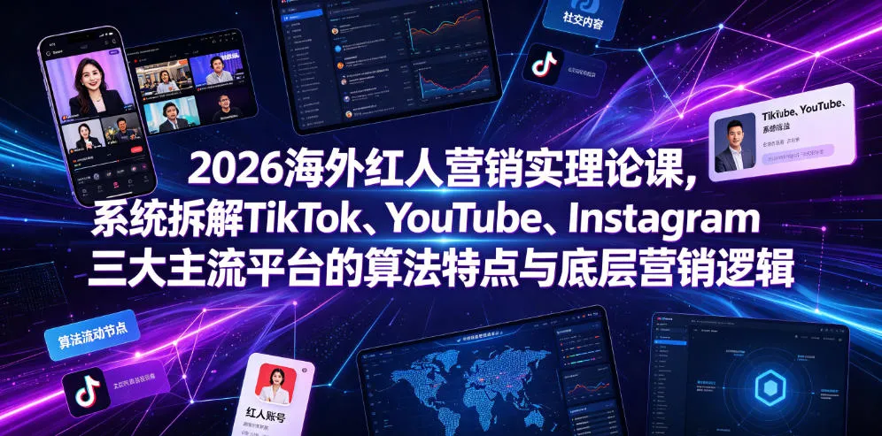 2026海外红人营销实理论课，系统拆解TikTok、YouTube、Instagram三大主流平台的算法特点与底层营销逻辑-续财库