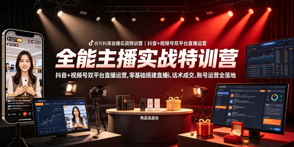 全能主播实战特训营｜抖音+视频号双平台直播运营，零基础搭建直播间、精准选品、话术成交、账号运营全落地-续财库