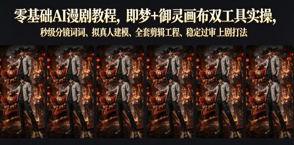 零基础AI漫剧教程，即梦+御灵画布双工具实操，秒级分镜提示词、拟真人建模、全套剪辑工程、稳定过审上剧打法-续财库