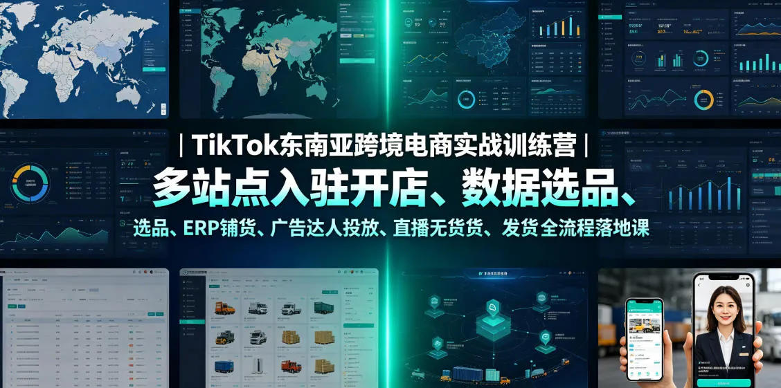 TikTok东南亚跨境电商实战训练营｜多站点入驻开店、数据选品、ERP铺货、广告达人投放、直播无货源发货全流程落地课-续财库