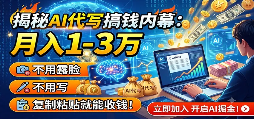 揭秘AI代写搞钱内幕：月入1-3万，不用露脸不用写，复制粘贴就能收钱！-续财库