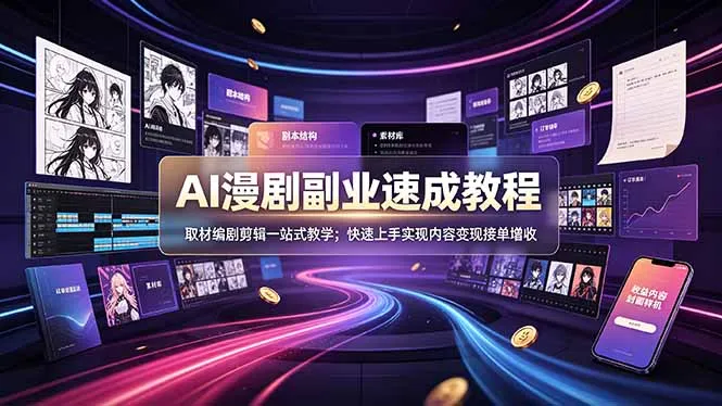 AI漫剧副业速成教程,取材编剧剪辑一站式教学;快速上手实现内容变现接单增收-续财库
