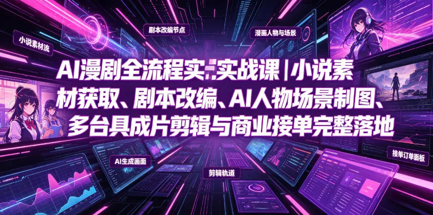 AI漫剧全流程实战课|小说素材获取、剧本改编、AI人物场景制图、多工具成片剪辑、平台付费变现与商业接单完整落地-续财库