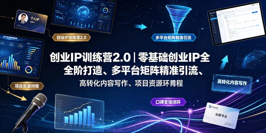 创业IP训练营2.0｜零基础创业IP全阶打造、多平台矩阵精准引流、高转化内容写作、项目资源对接与口碑变现闭环课程-续财库