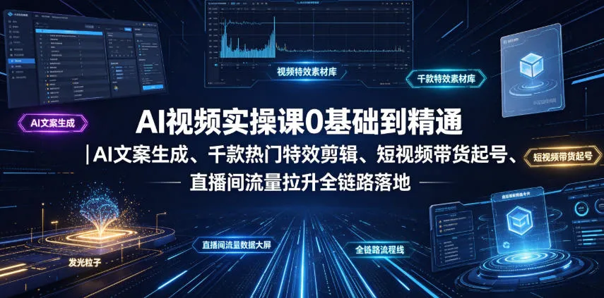 AI视频实操课0基础到精通｜AI文案生成、千款热门特效剪辑、短视频带货起号、直播间流量拉升全链路落地-续财库