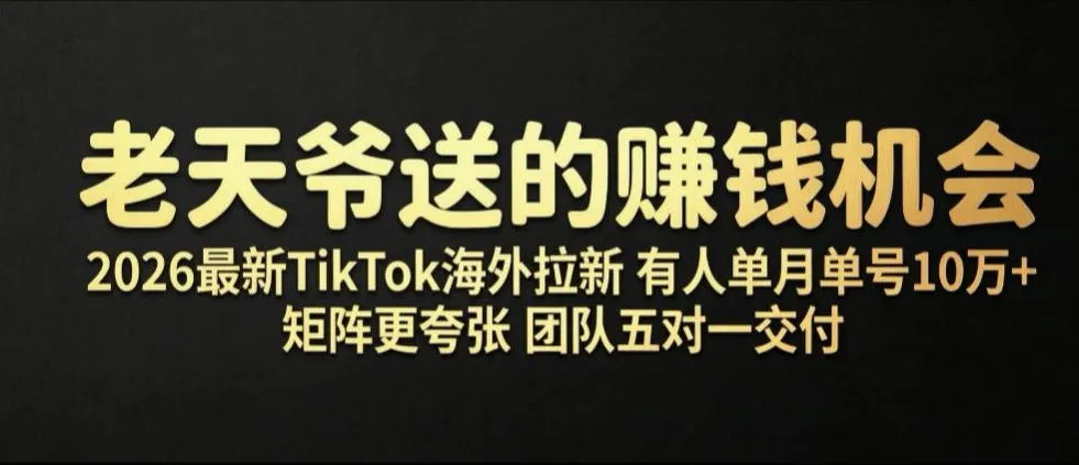 老天爷送的賺钱机会！2026最新TikTok海外拉新，有人单月单号10W+，矩阵更夸张，团队交付【揭秘】-续财库