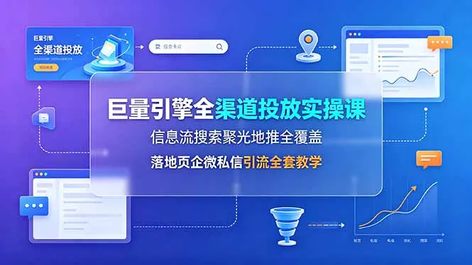 巨量引擎全渠道投放实操课，信息流搜索聚光地推全覆盖，落地页企微私信引流全套教学-续财库