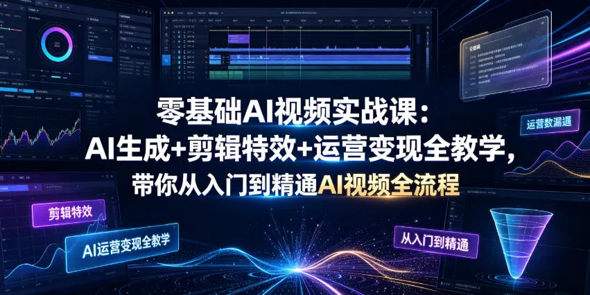 零基础AI视频实战课:AI生成+剪辑特效+运营变现全教学,带你从入门到精通AI视频全流程-续财库