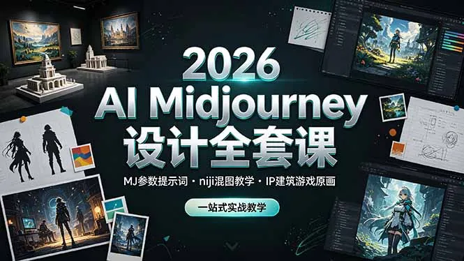 2026 AI Midjourney设计全套课,MJ参数提示词niji混图教学,IP建筑游戏原画一站式实战教学-续财库