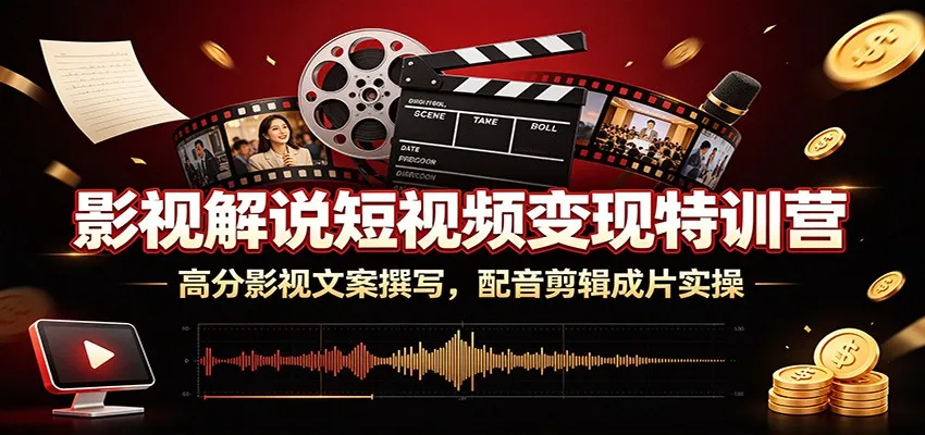 影视解说短视频变现特训营：高分影视文案撰写，配音剪辑成片实操-续财库