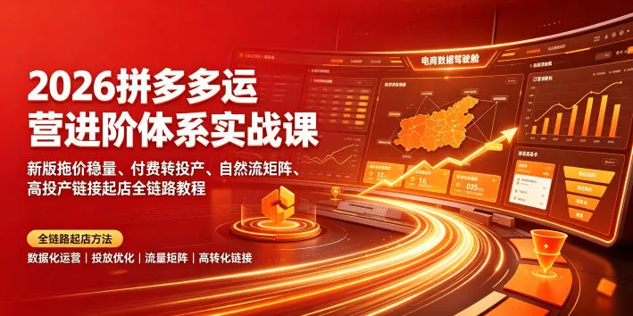 2026拼多多运营进阶体系实战课|新版拖价稳量、付费转投产、自然流矩阵、高投产链接起店全链路教程-续财库