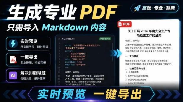 只需导入Markdown内容,实时预览一键导出专业PDF!轻松解决AI生成内容排版问题Presto-续财库