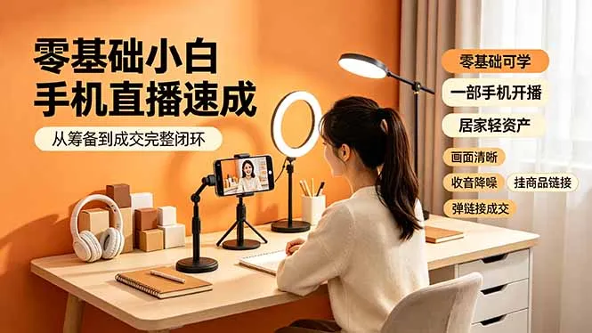 零基础小白手机直播速成，从筹备到成交完整闭环，适配苹果安卓系统，解决杂音卡顿留人难问题-续财库
