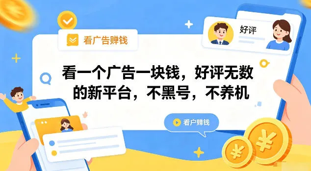 看一个广告一块钱，好评无数的新平台，不黑号，不养机【揭秘】-续财库
