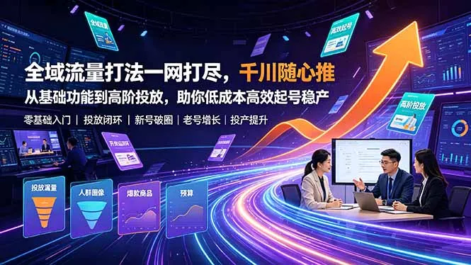 全域流量打法一网打尽，千川随心推从基础功能到高阶投放，助你低成本高效起号稳产-续财库