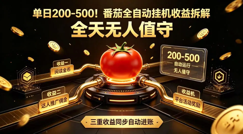单日200-500!番茄全自动挂G收益拆解,全天无人值守,矩阵操作收益翻倍【揭秘】-续财库