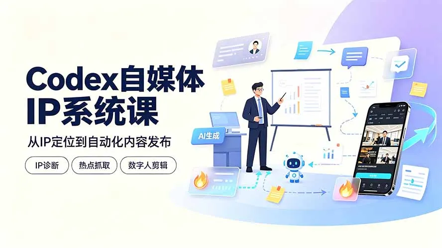 Codex自媒体IP系统课：IP诊断/热点抓取/IP蒸馏 Skill，爆款复刻数字人多平台自动发布教程-续财库