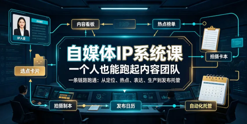 自媒体IP系统课，一个人也能跑起内容团队，一条链路跑通，从定位、热点、表达、生产到发布托管-续财库