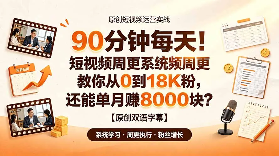 90 分钟每天!短视频周更系统教你从 0 到 18K 粉,还能单月赚 8000 块?【原创双语字幕】-续财库