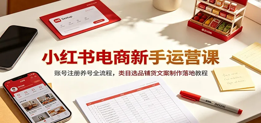 小红书电商新手运营课:账号注册养号全流程,类目选品铺货文案制作落地教程-续财库