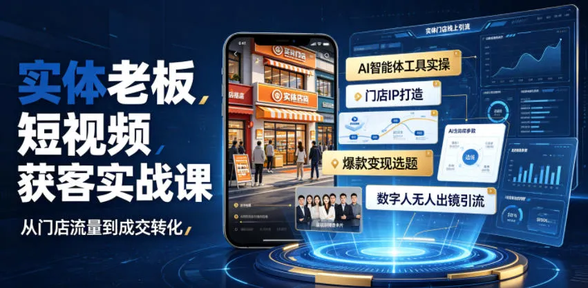 实体老板短视频获客实战课｜AI智能体工具全套实操、门店IP打造、爆款变现选题、数字人无人出镜引流完整教程-续财库