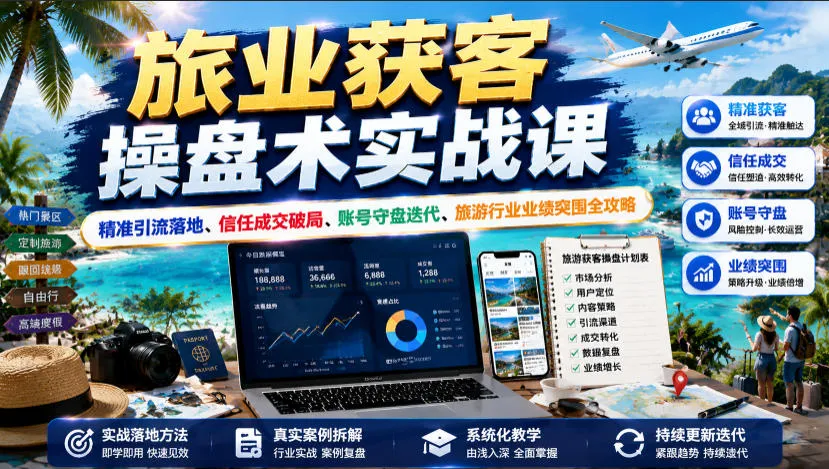 旅业获客操盘术实战课｜精准引流落地、信任成交破局、账号守盘迭代、旅游行业业绩突围全攻略-续财库