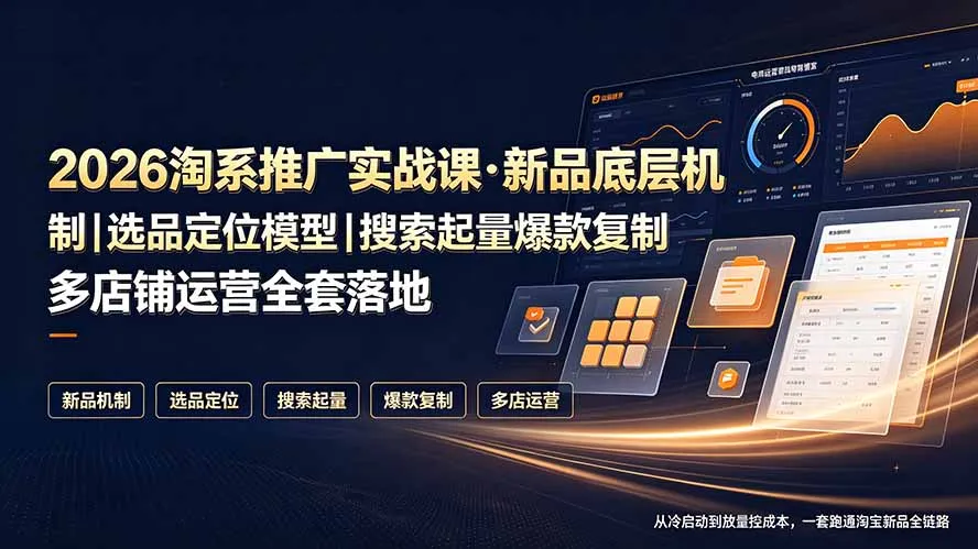 2026淘系推广实战课·新品底层机制|选品定位模型|搜索起量爆款复制多店铺运营全套落地教程-续财库
