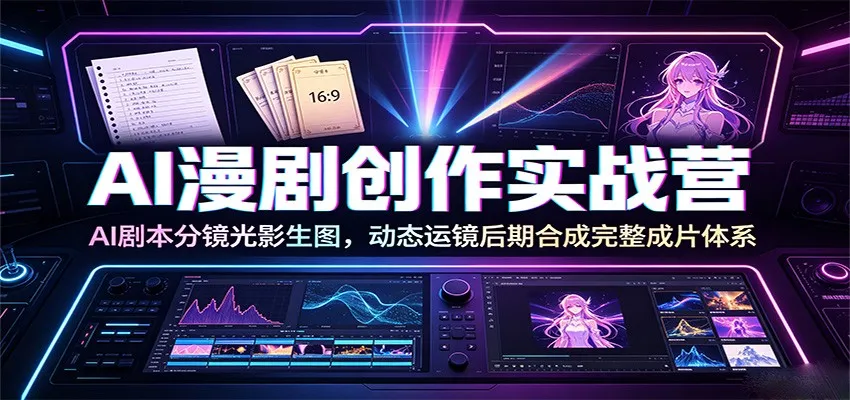 AI漫剧创作实战营：AI剧本分镜光影生图，动态运镜后期合成完整成片体系-续财库
