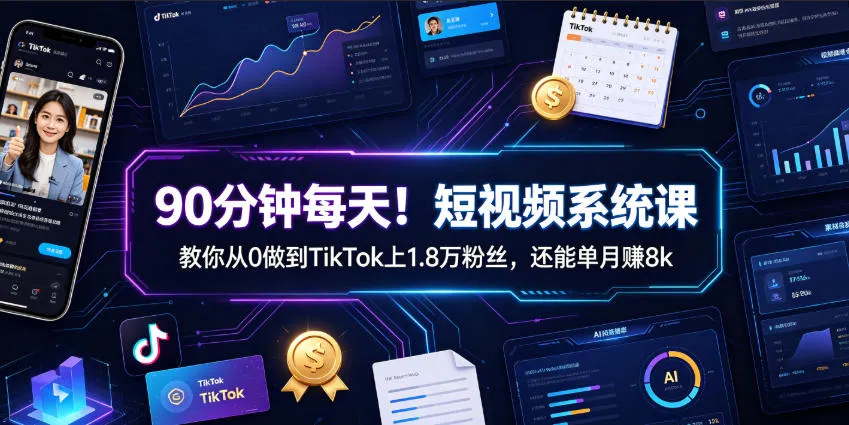 90分钟每天！短视频系统课教你从0做到TikTok上1.8万粉丝，还能单月賺8k【原创双语字幕】-续财库