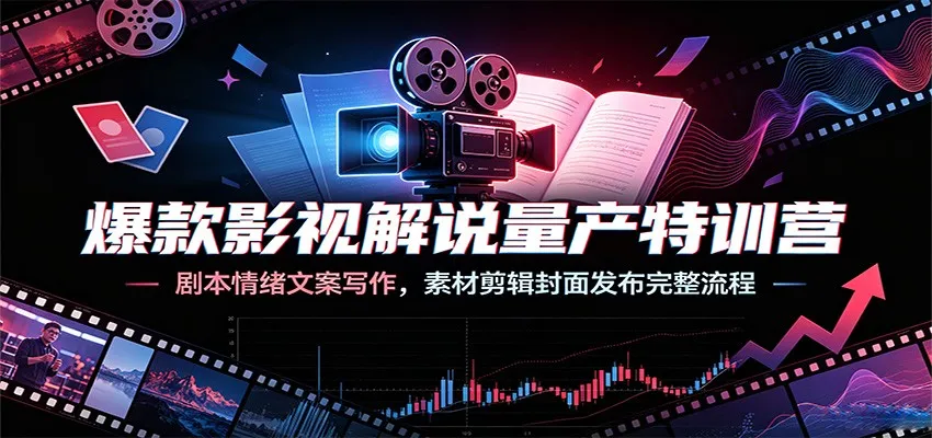 爆款影视解说量产特训营:剧本情绪文案写作,素材剪辑封面发布完整流程-续财库