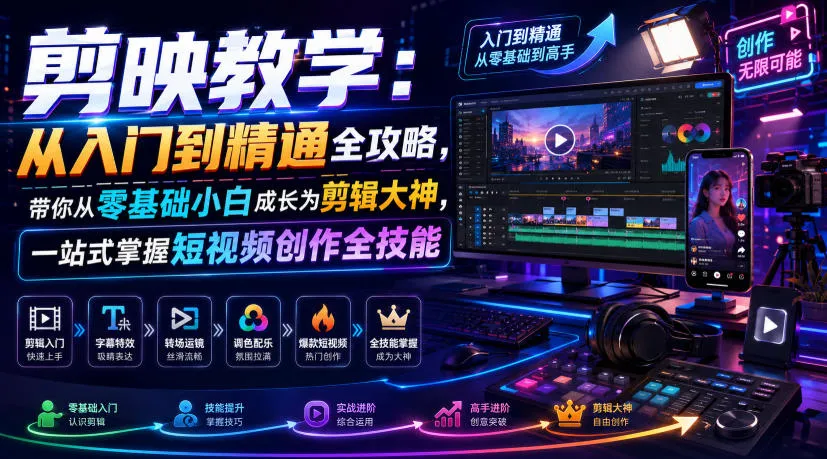 剪映教学：从入门到精通全攻略，带你从零基础小白成长为剪辑大神，一站式掌握短视频创作全技能-续财库