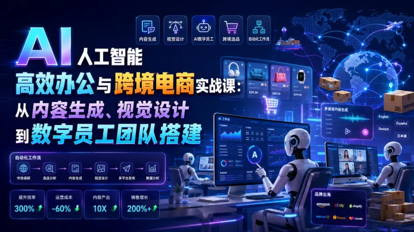 AI人工智能高效办公与跨境电商实战课：从内容生成、视觉设计到数字员工团队搭建-续财库