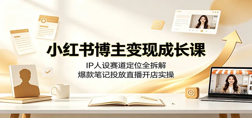 小红书博主变现成长课：IP人设赛道定位全拆解，爆款笔记投放直播开店实操-续财库